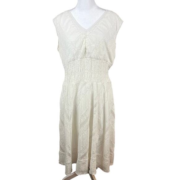 VTG Rabbit Rabbit Rabbit Designs White Dress Women's 14 Lace Elastic Waist - Picture 1 of 9
